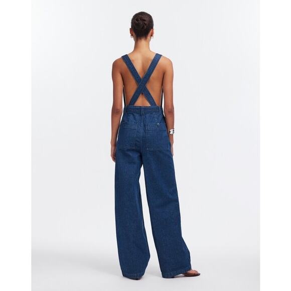 NWT Madewell Denim Cross-Back Jumpsuit in Cason Wash Size 8 - Picture 3 of 9